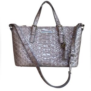 Brahmin Melbourne Mini Asher Satchel Bag in Gray Crocodile Embossed Leather